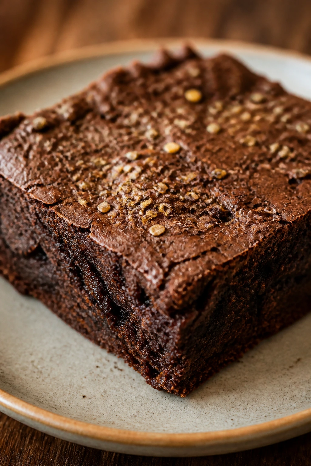 Close-up of chai spice brownie with visible spice specks