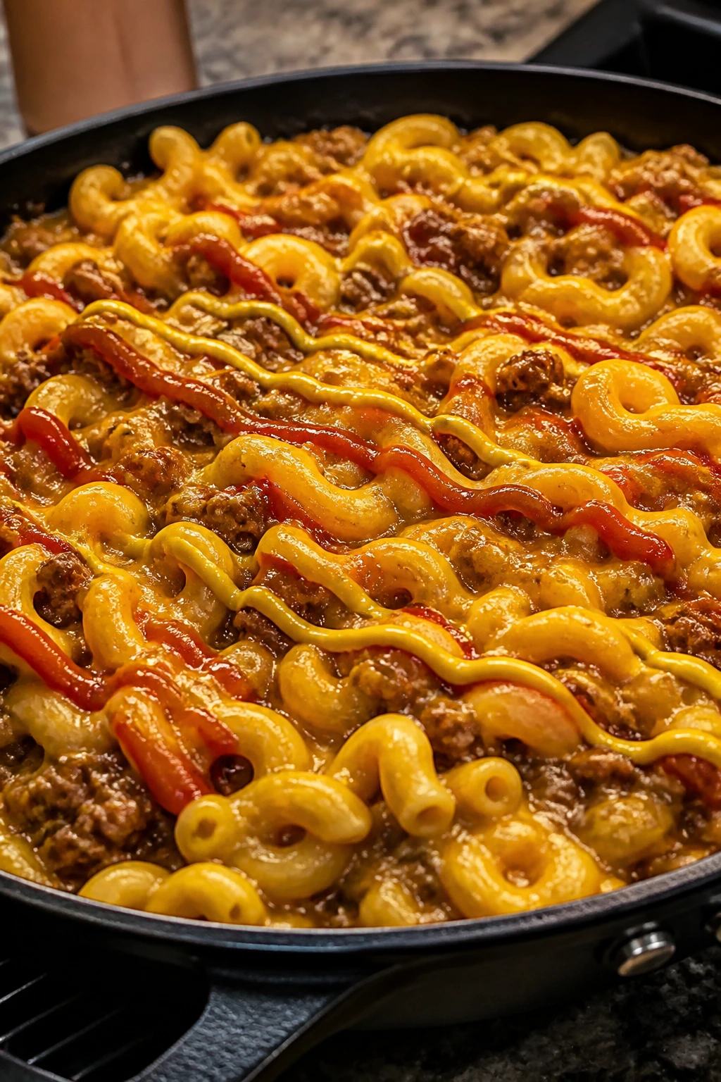 Cheeseburger pasta skillet in a pan