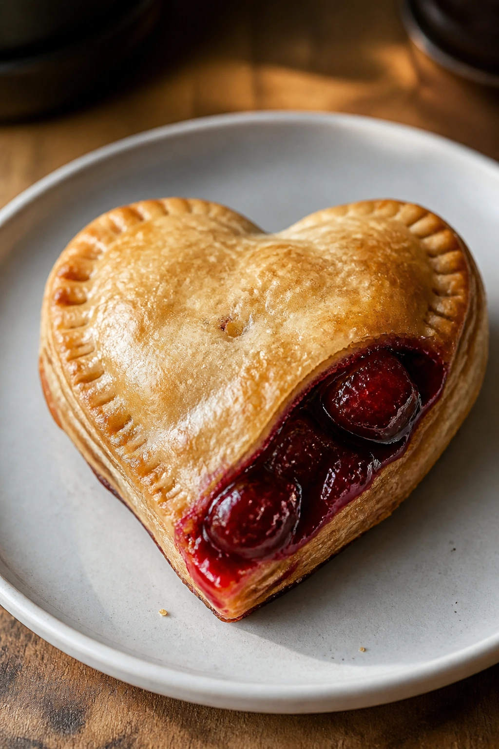 Close-up of cherry hand pie on plate