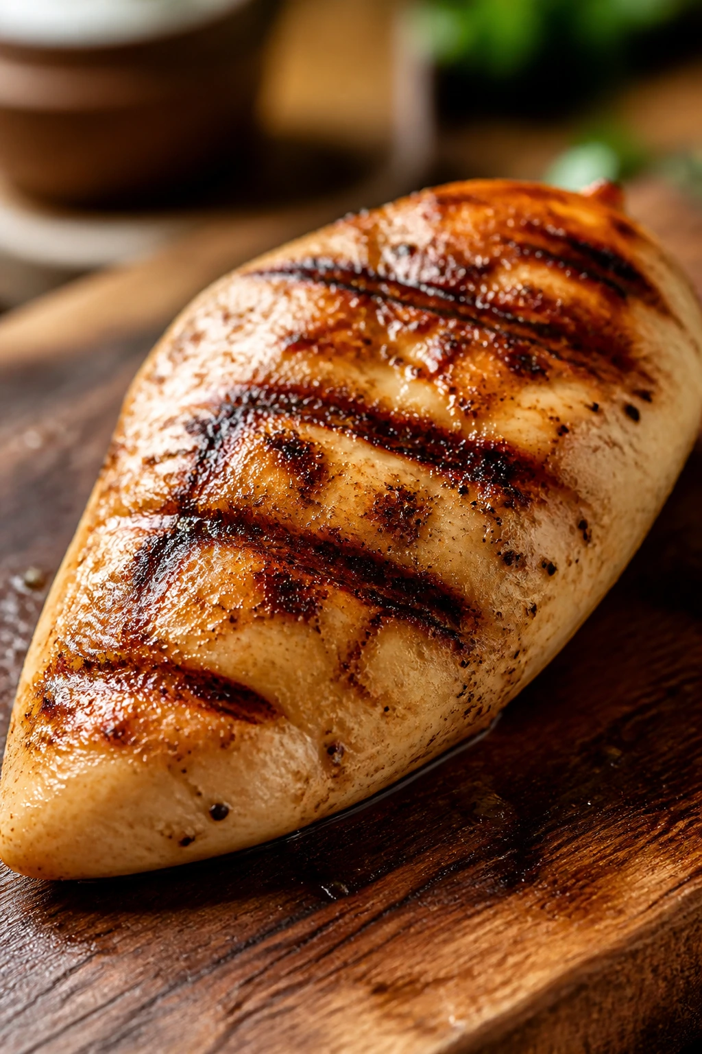 Close-up of a grilled chicken breast as the protein hero