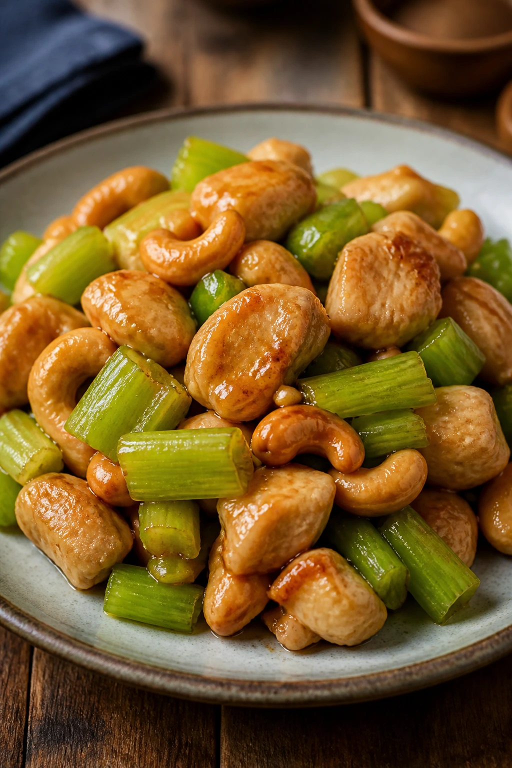 Close-up of Chicken with Cashews and Celery on plate