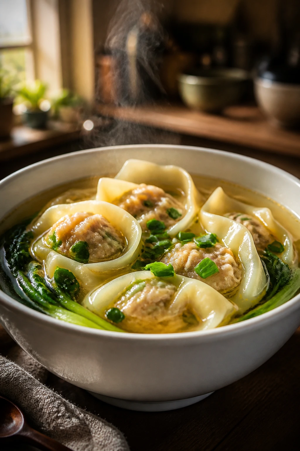 Chicken-and-Chive Comfort Bowl with visible filling and steaming broth