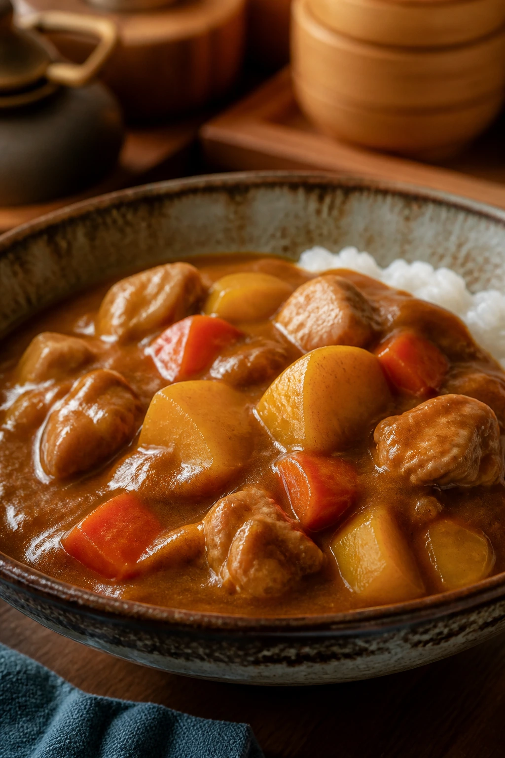 Thick Japanese chicken curry with carrots and potatoes