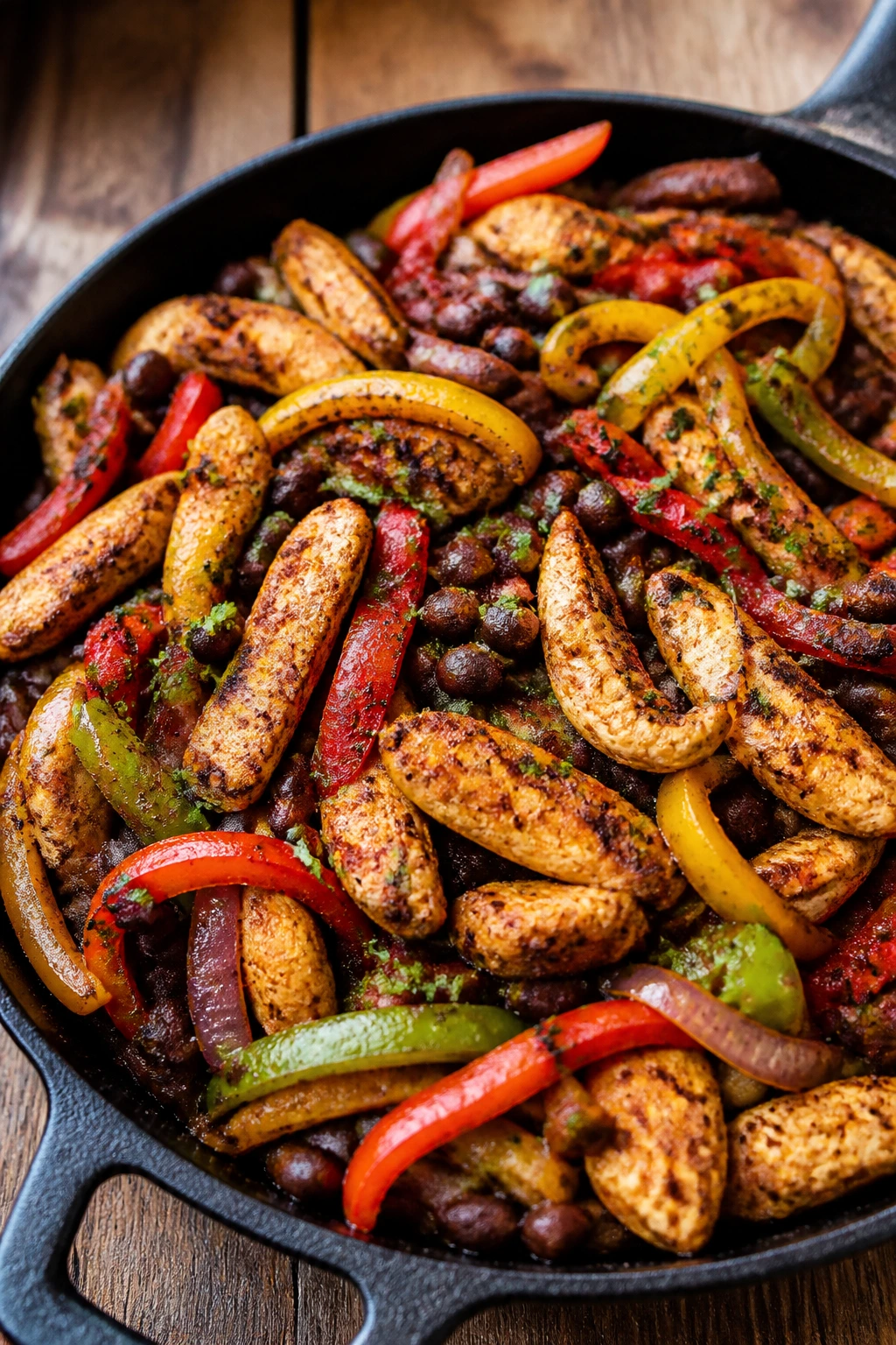 Chicken fajita skillet with peppers and black beans