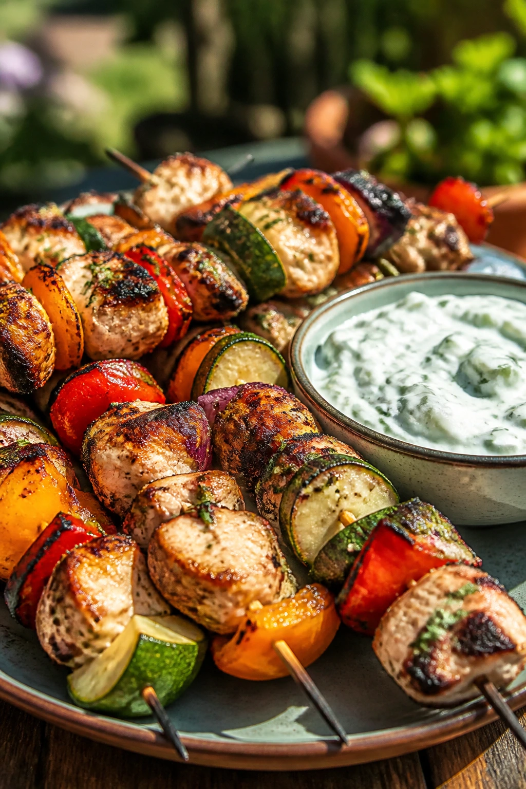 Chicken kebabs with tzatziki sauce