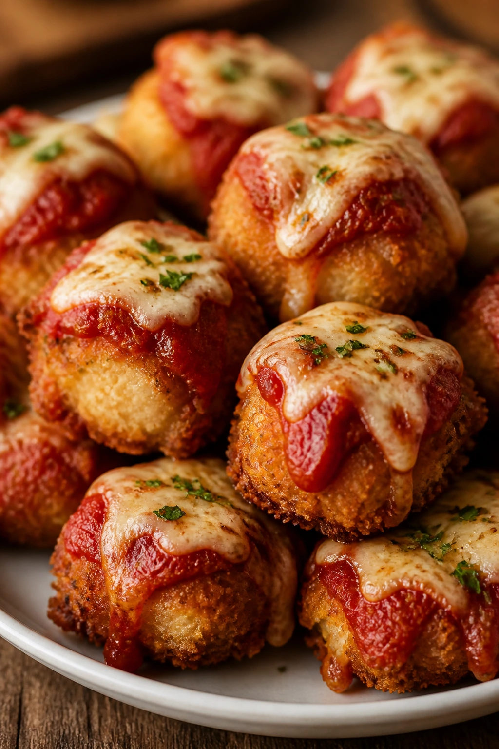 Chicken parmesan bites on a small plate
