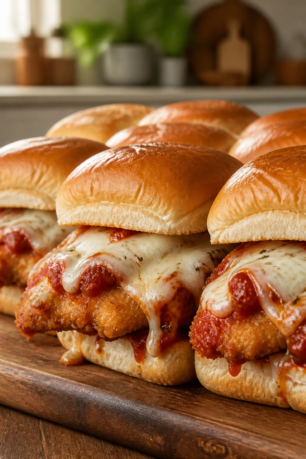 Chicken parmesan sliders with marinara and melted cheese