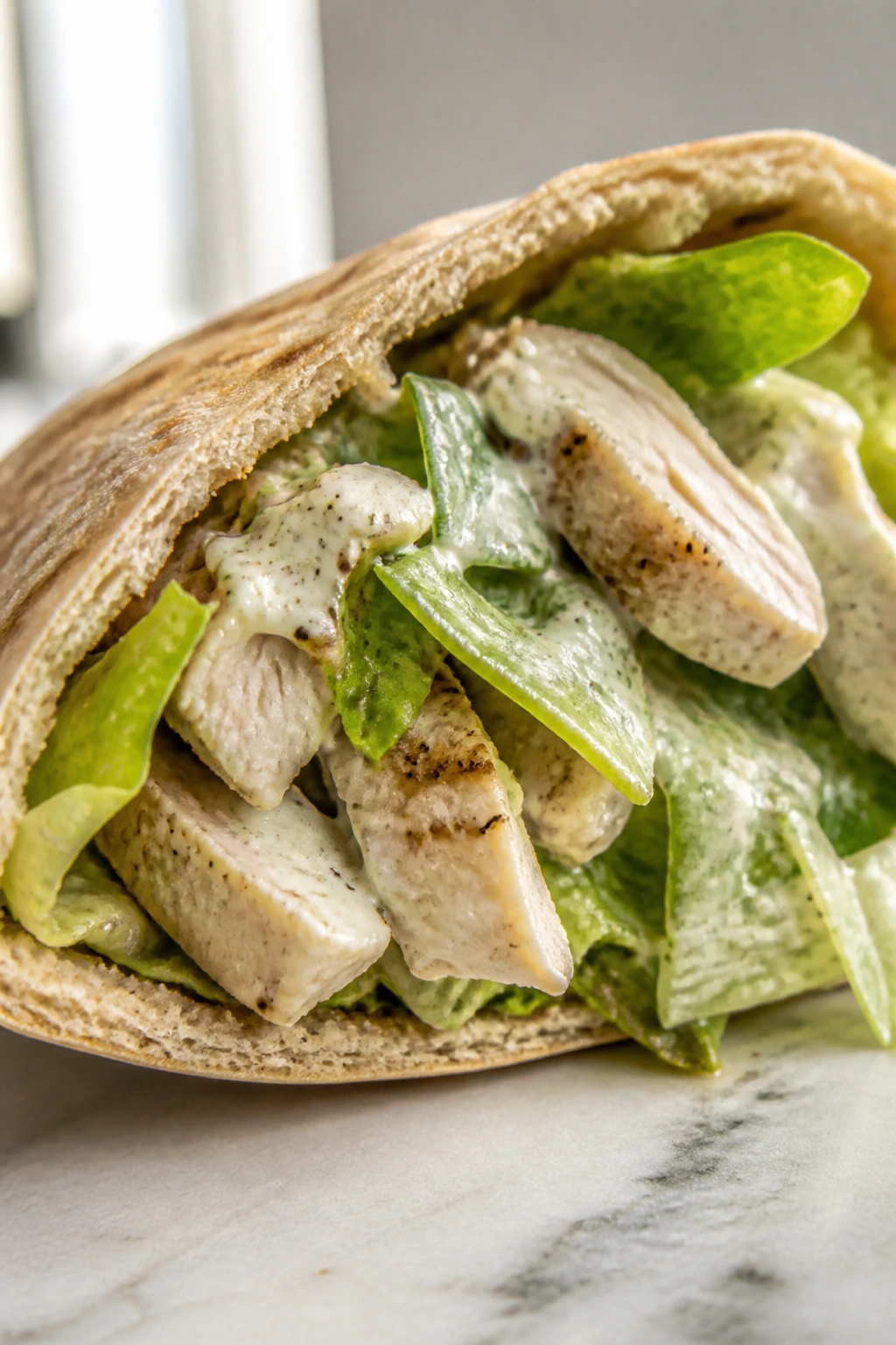 Chicken Caesar pita pocket filled with romaine and chicken