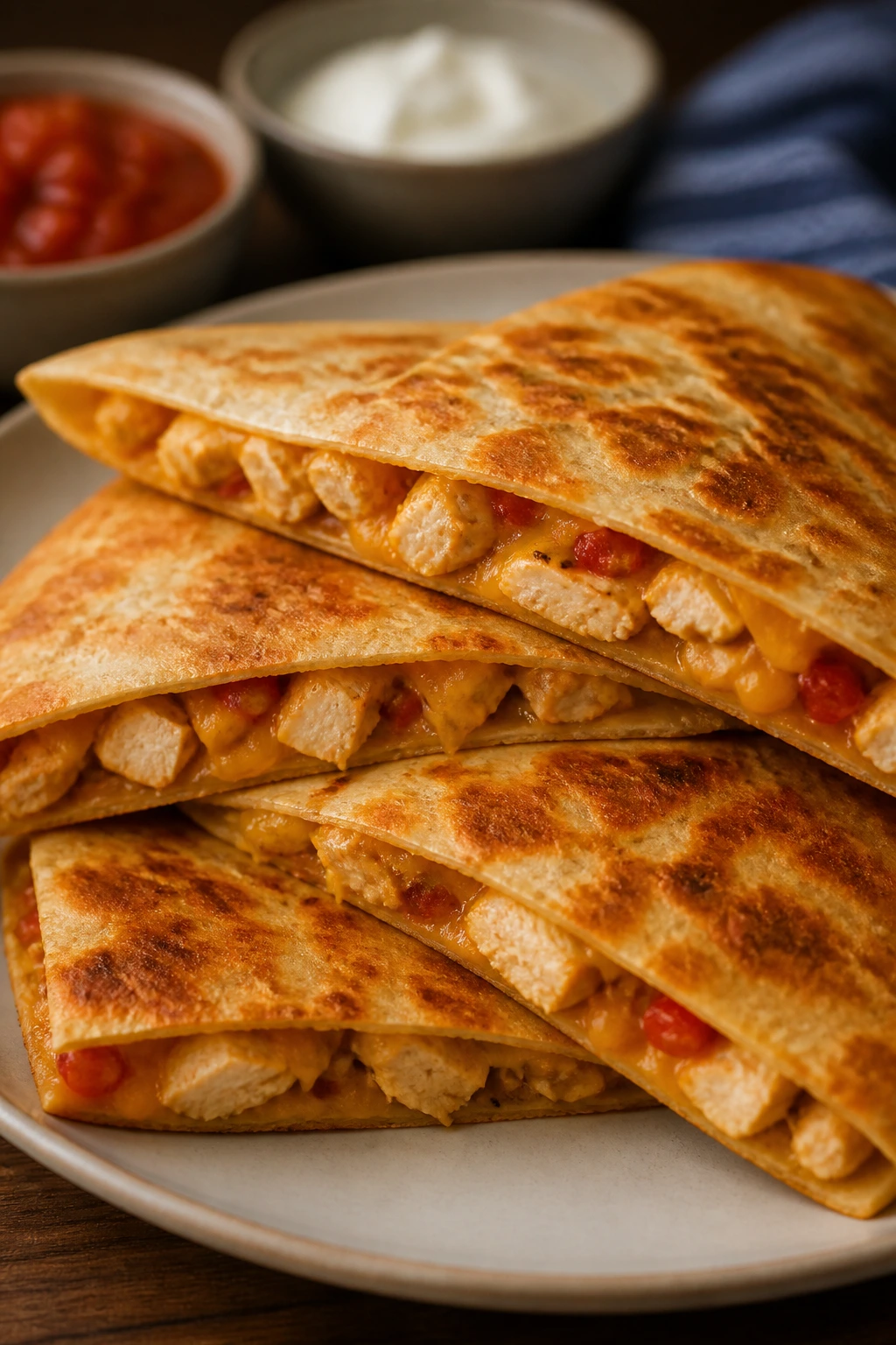 Quesadilla triangles on a plate