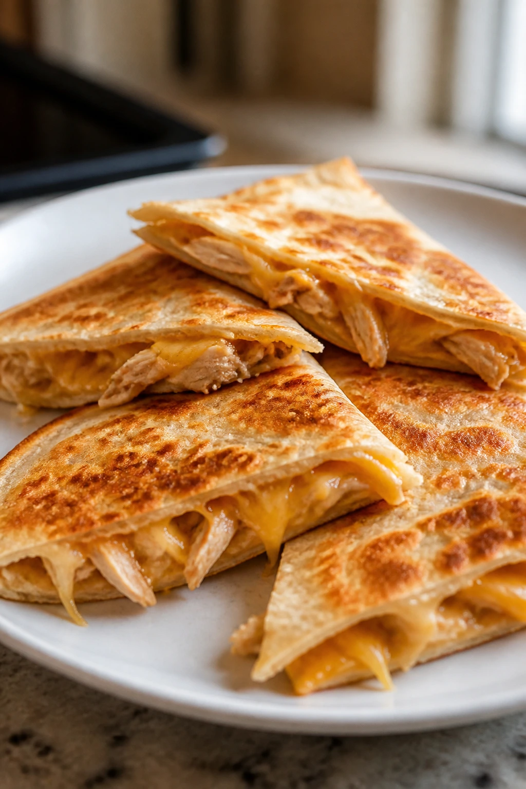 Close-up of chicken quesadillas on a plate