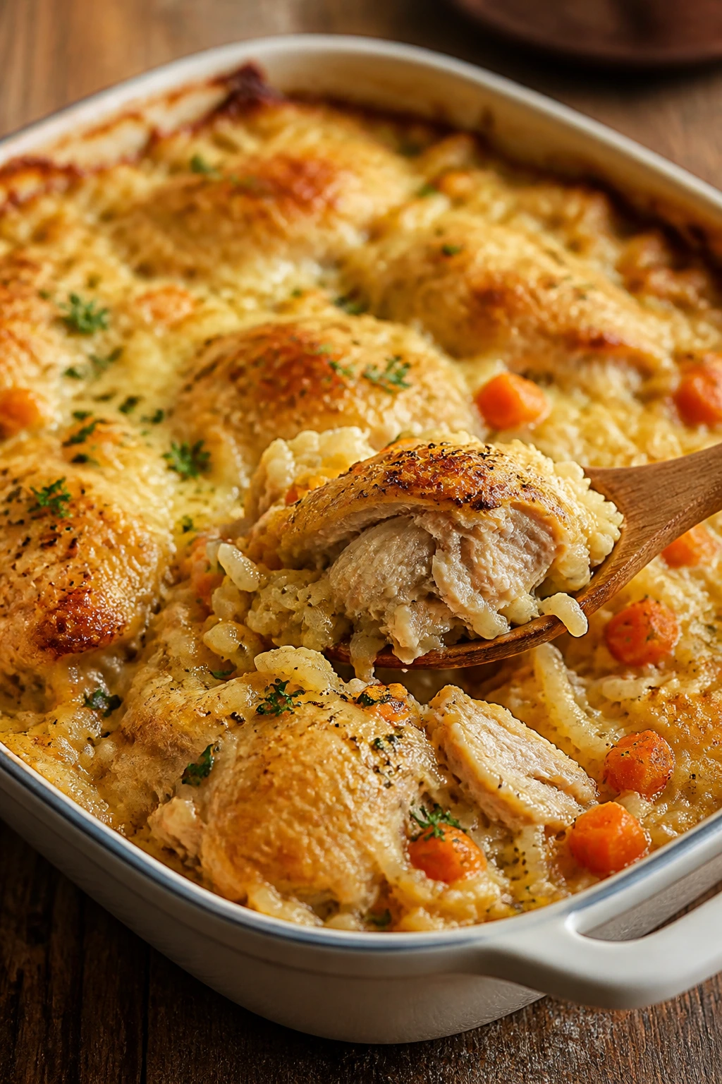 Creamy chicken and rice casserole with carrots