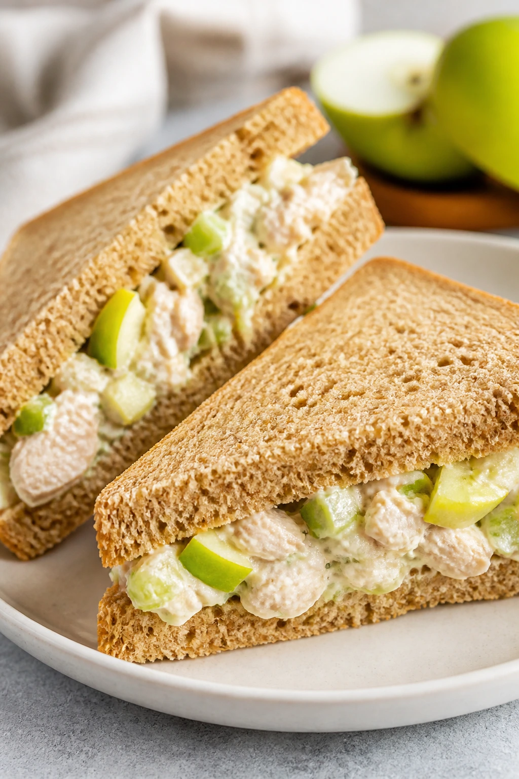 Chicken salad apple sandwiches on a plate
