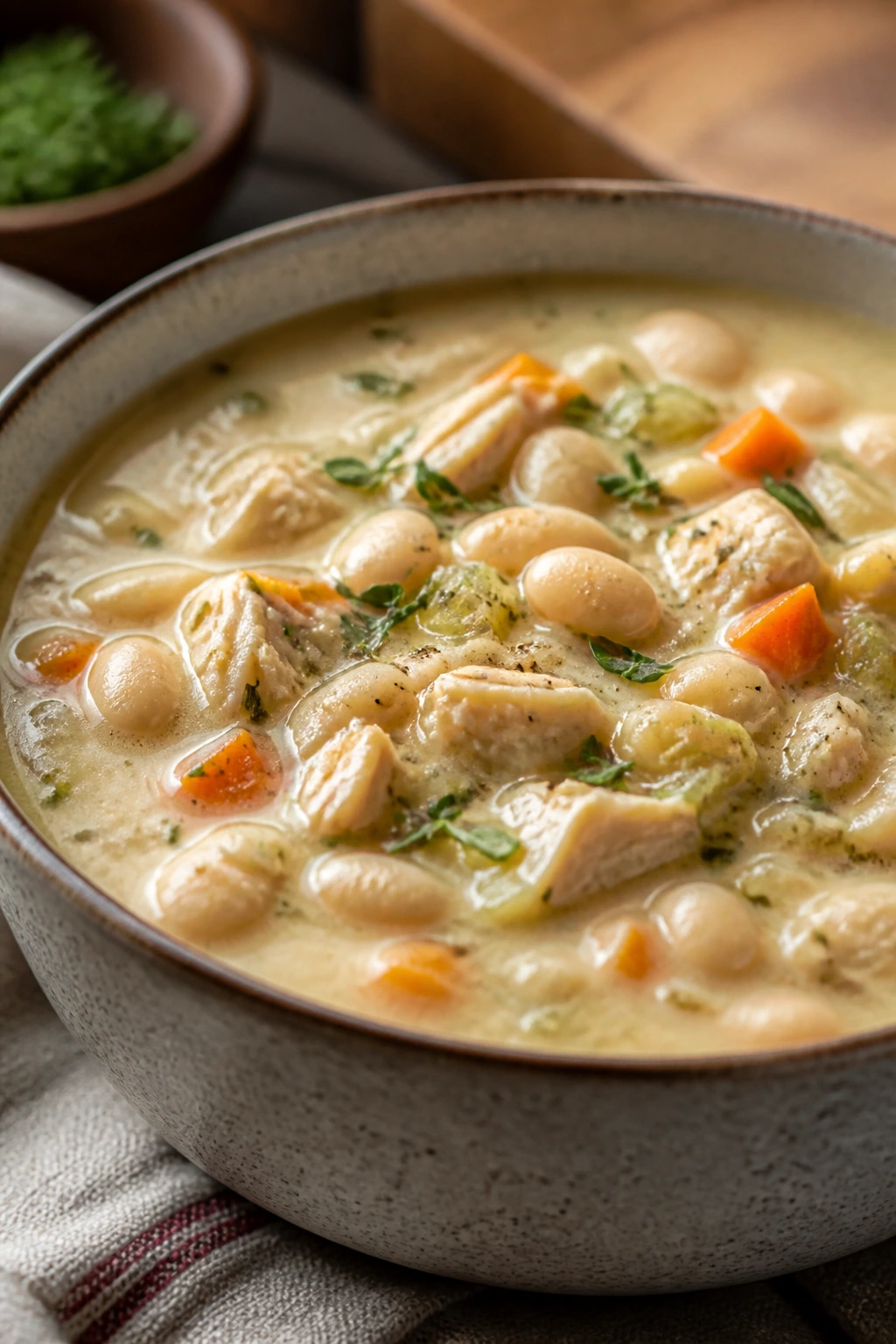 Creamy chicken and white bean chowder with cannellini beans