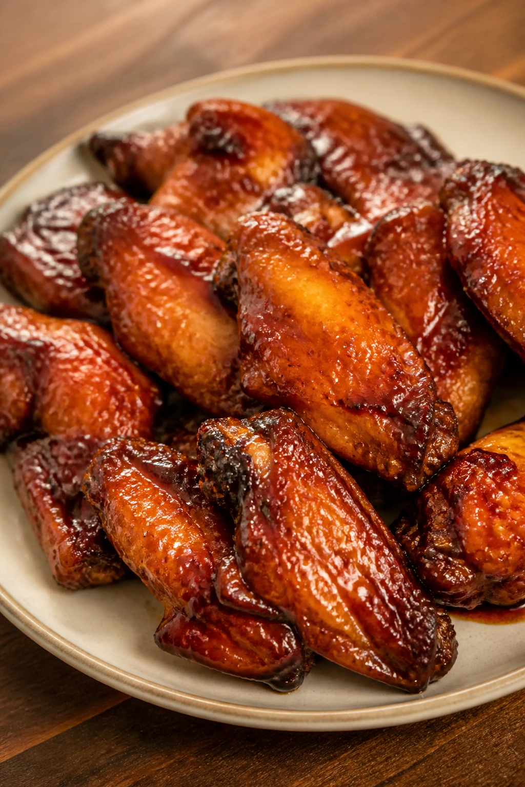 Sticky glazed soy chicken wings on plate