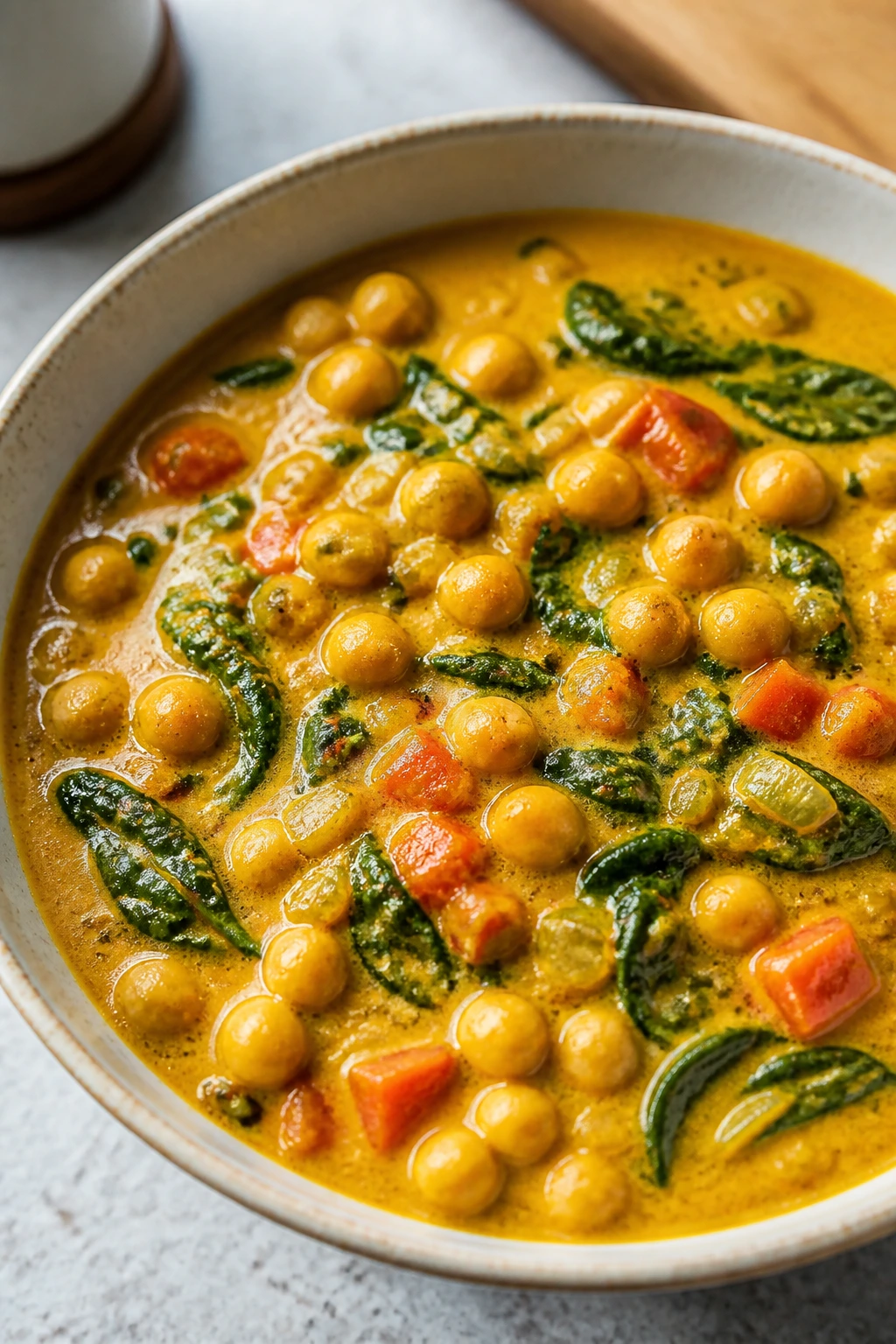 Chickpea coconut curry in a bright bowl