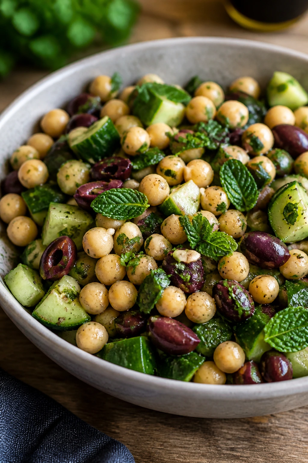 Chickpea salad with olives and mint variation