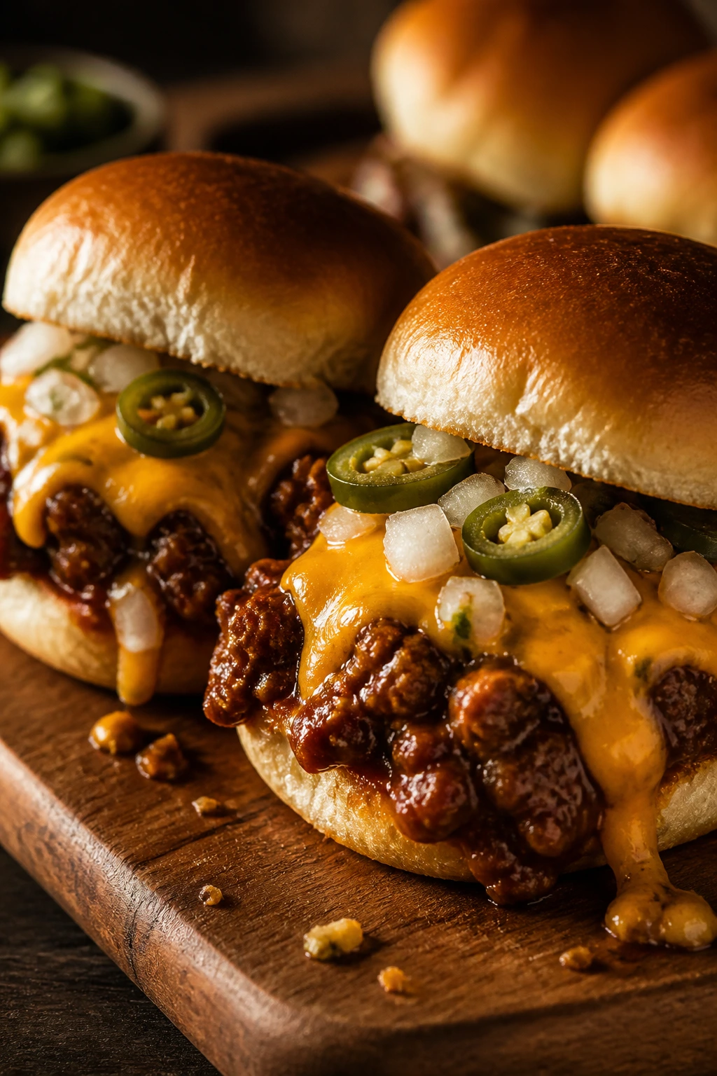Chili Cheese Sliders with beef chili and cheddar