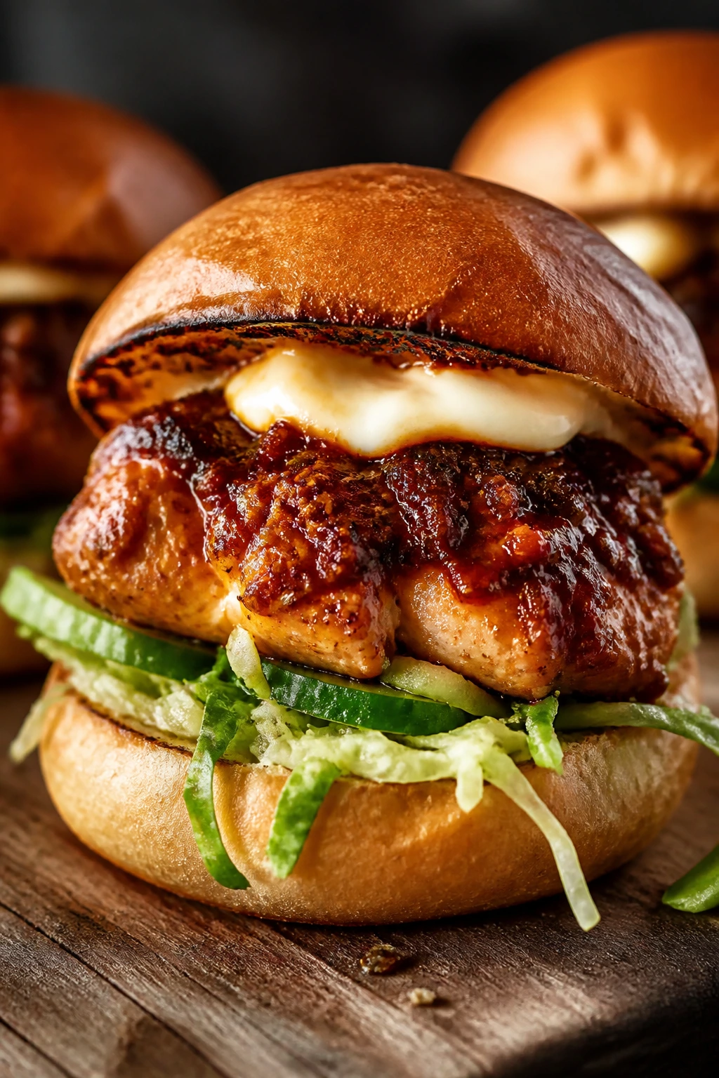 Close-up of a Chili Crisp Chicken Slider with crisp topping