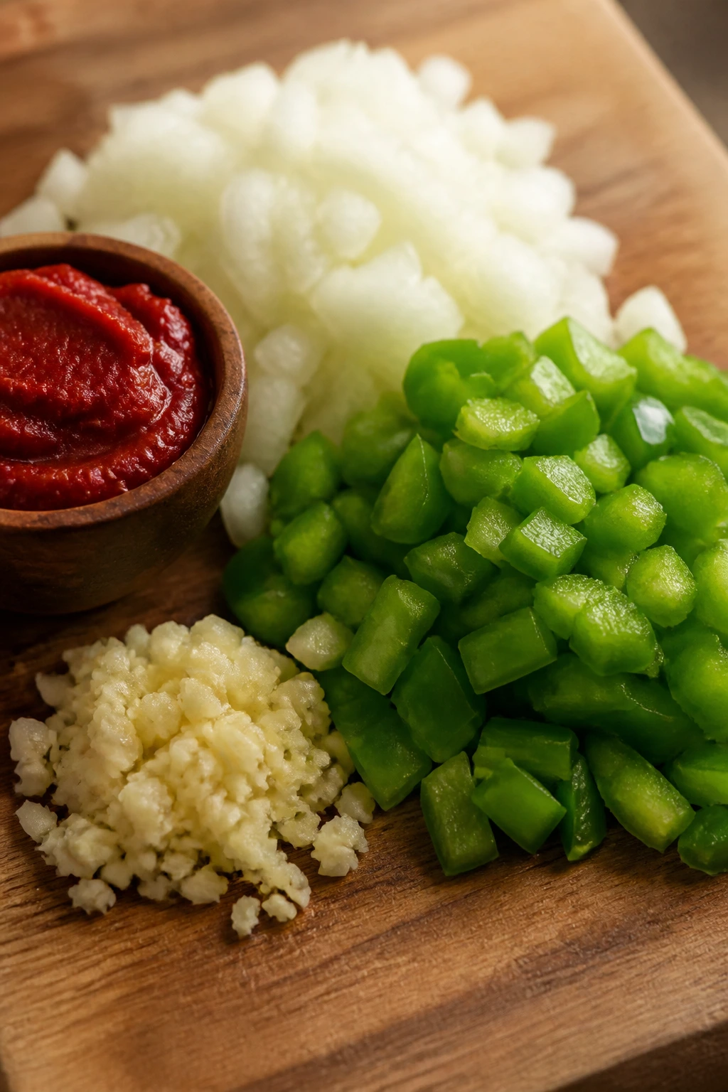 Fresh chili ingredients on a cutting board ready to cook
