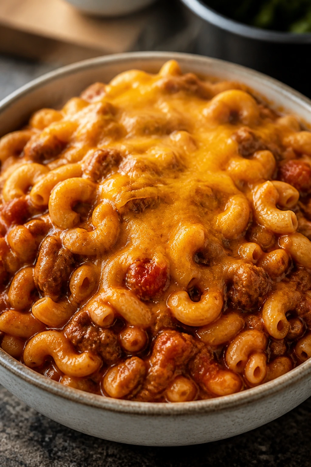 Chili mac in a bowl