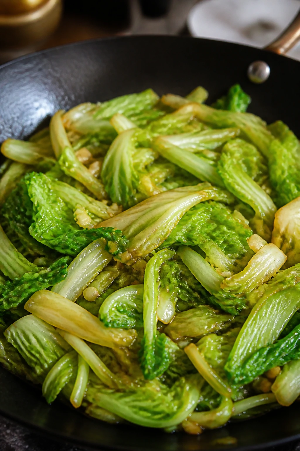Cabbage stir-fry close-up in glossy sauce