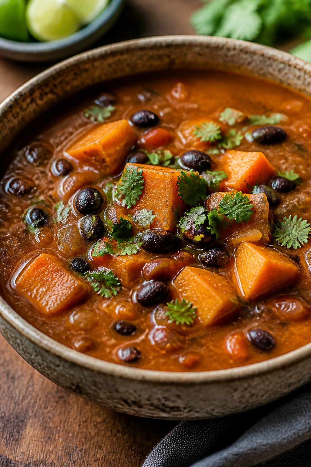 Chipotle black bean soup with sweet potato and cilantro