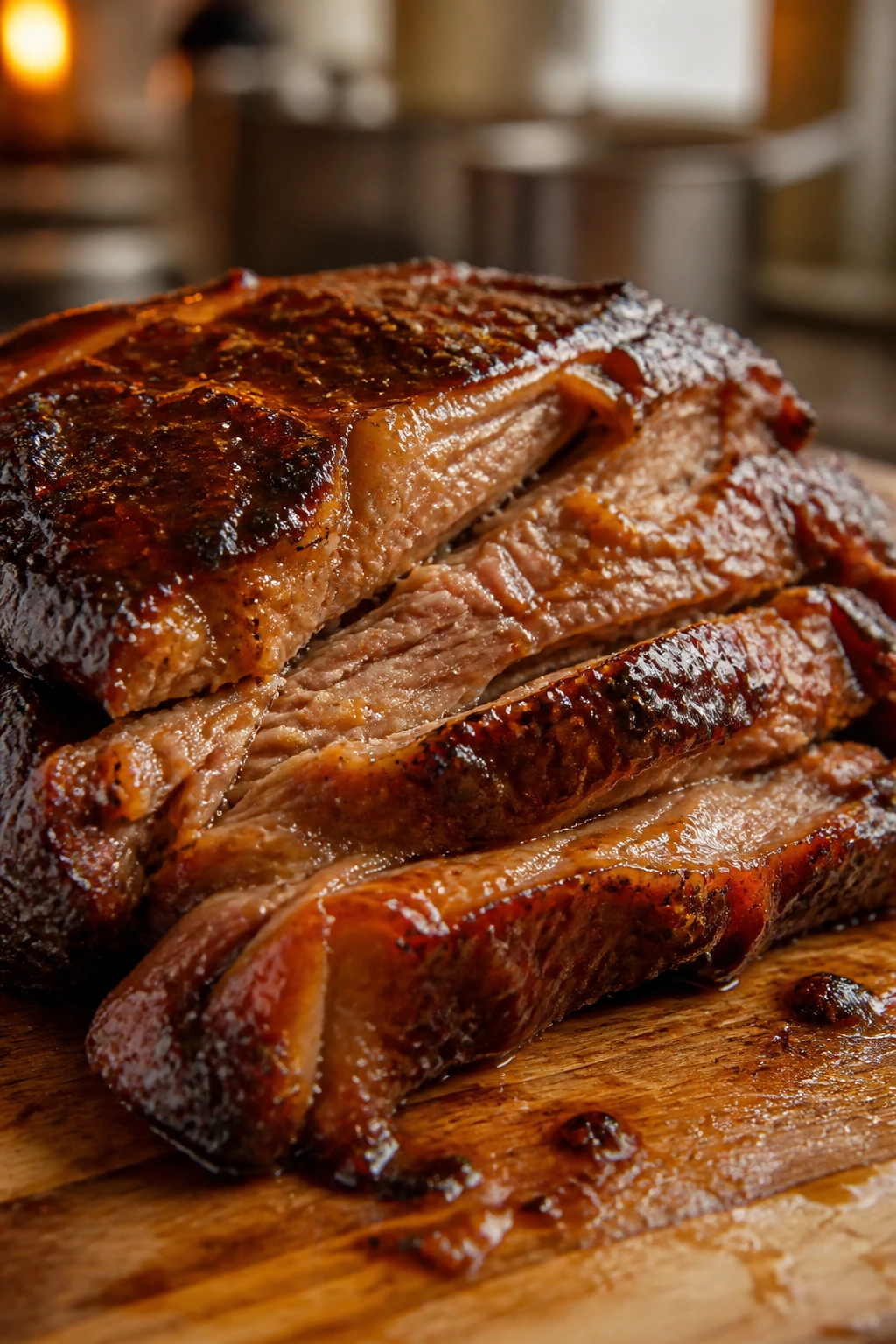 Chipotle-glazed picnic pork on a wooden board
