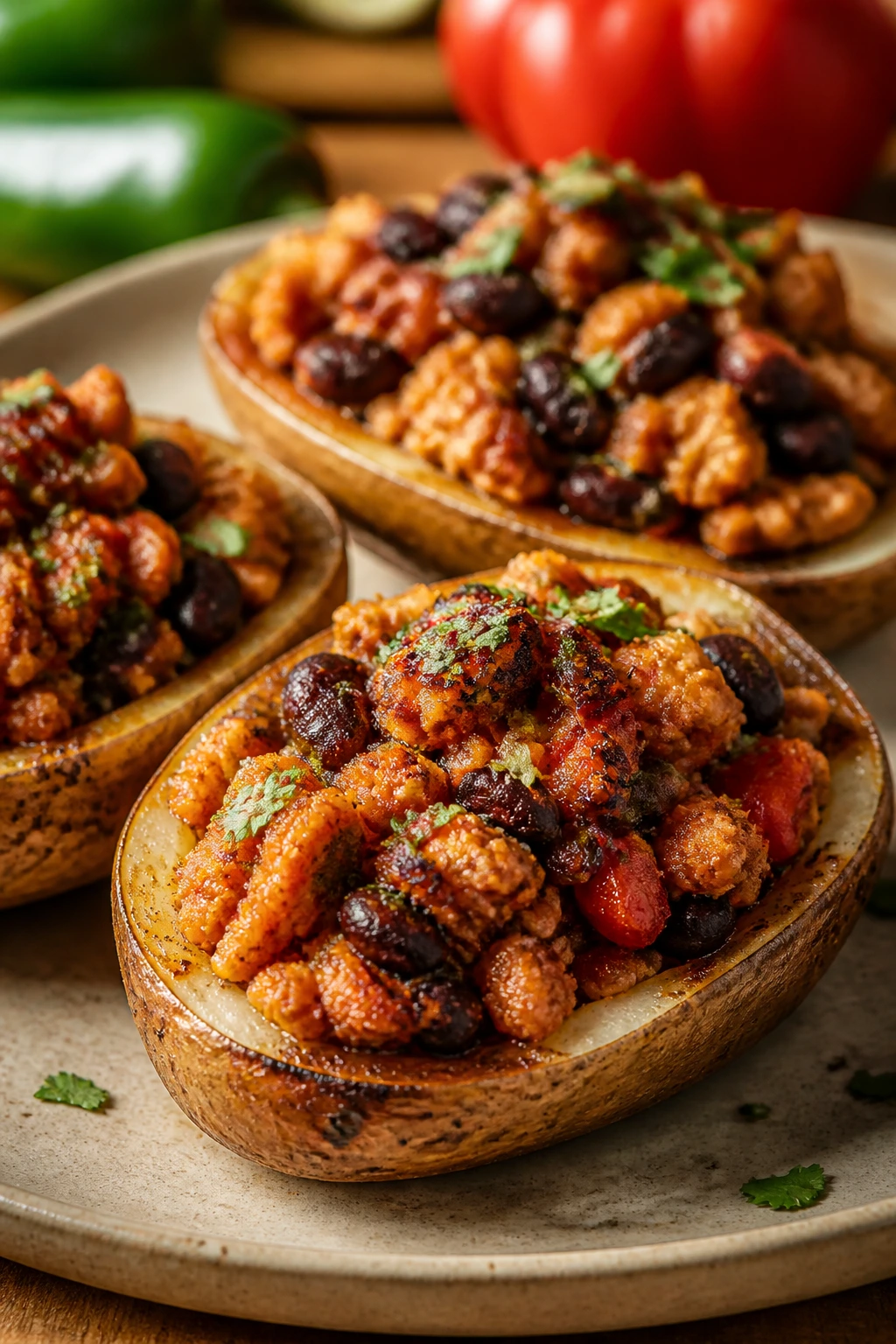 Plate of chipotle turkey potatoes with smoky filling