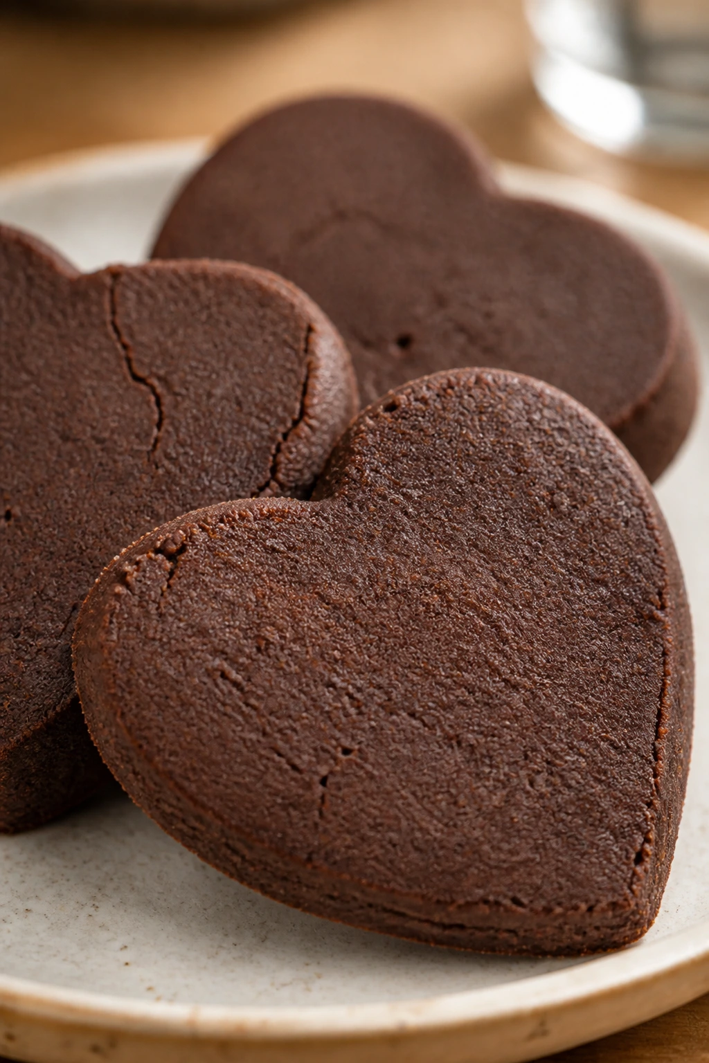 Chocolate shortbread hearts on a plate