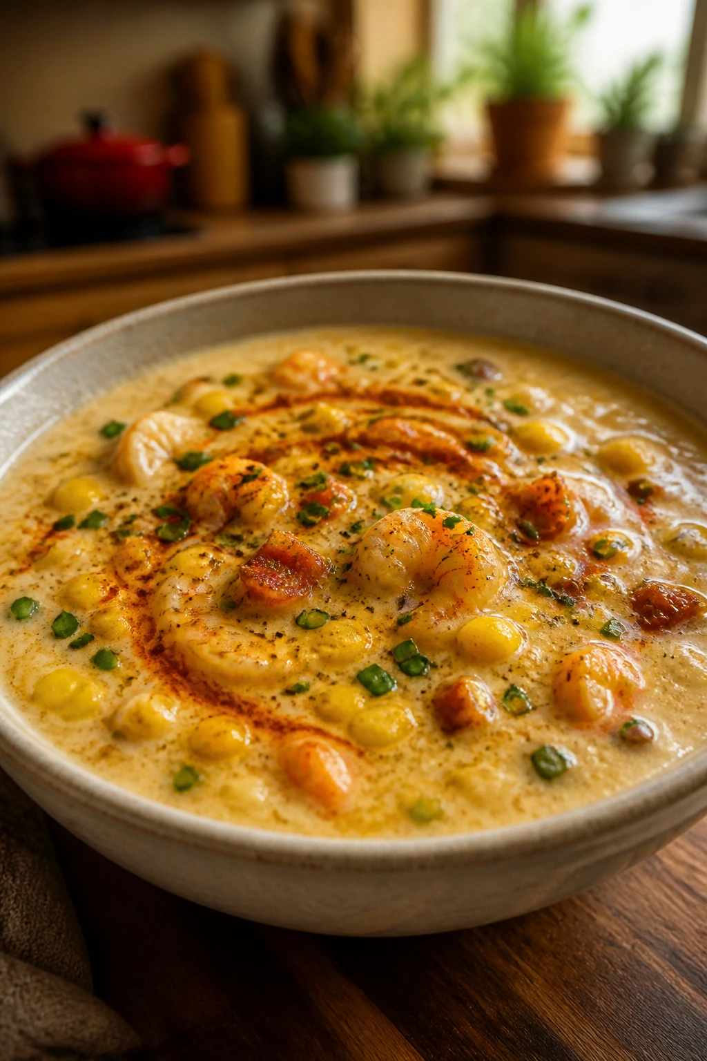 Chowder with paprika swirl illustrating a variation.