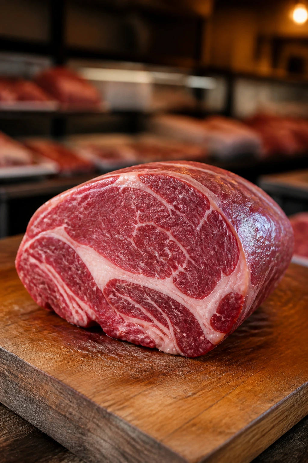 Well-marbled chuck roast on a cutting board