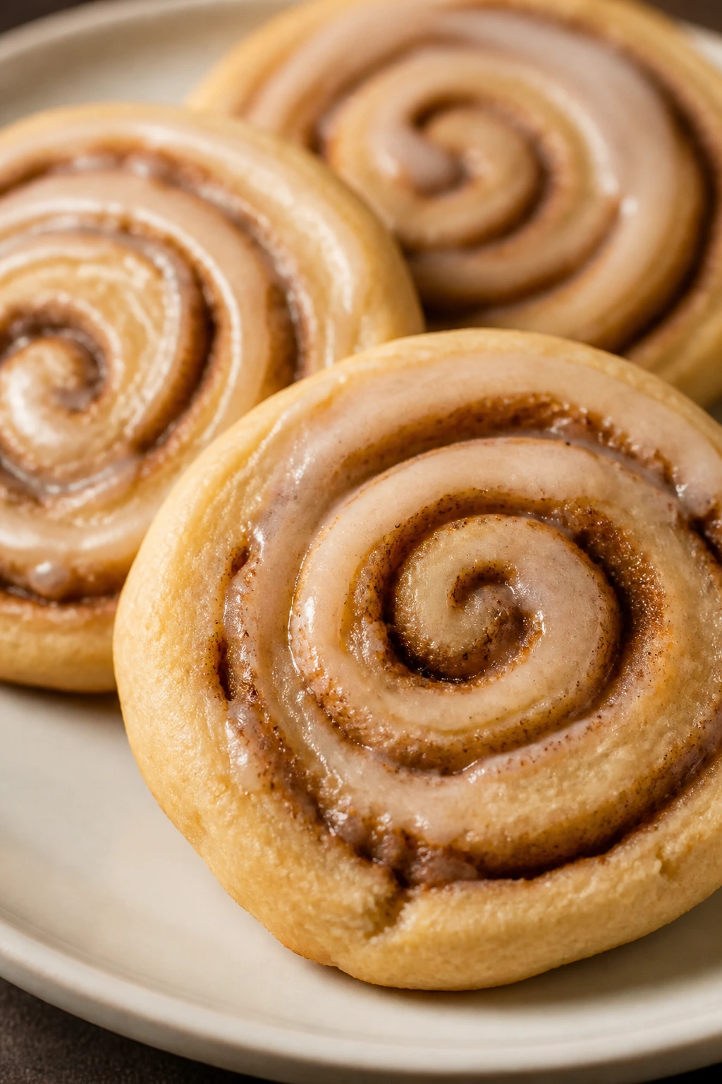 Close-up of cinnamon roll cookies with swirl on plate