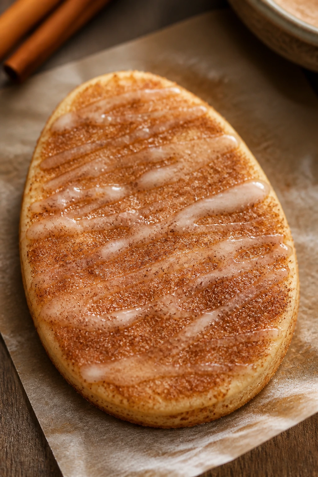 Close-up of cinnamon toast Easter Egg Cookie with glaze