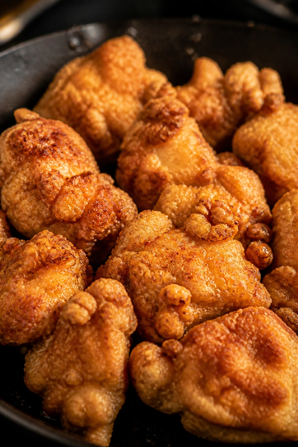 Macro close-up of crisp coating on chicken