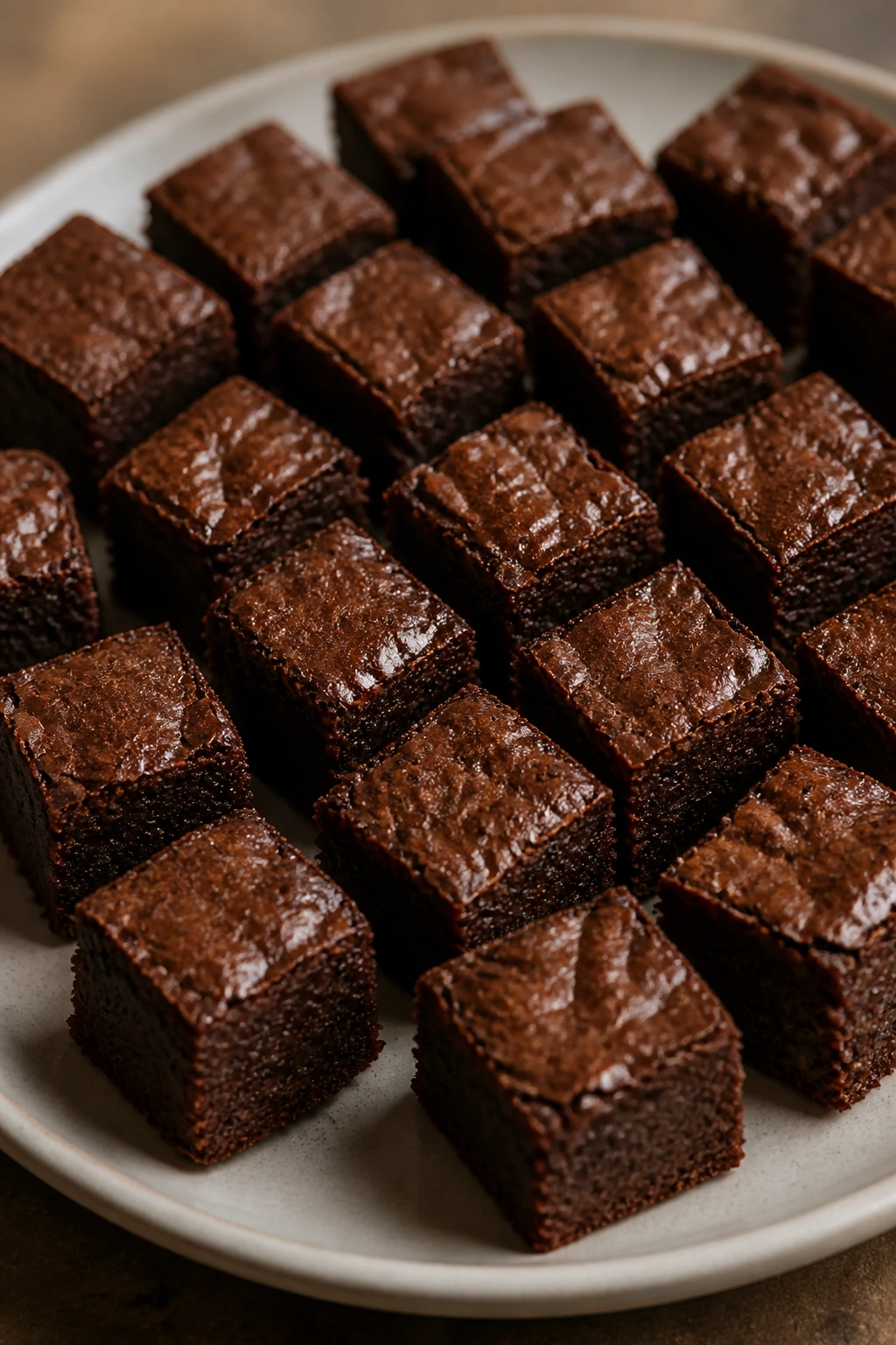 Small cocoa brownies on a plate for tea time