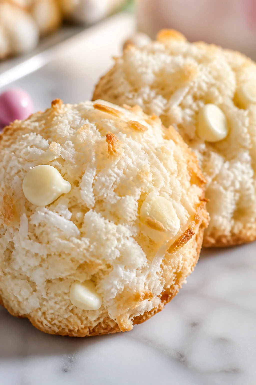Coconut bunny tail cookies close-up