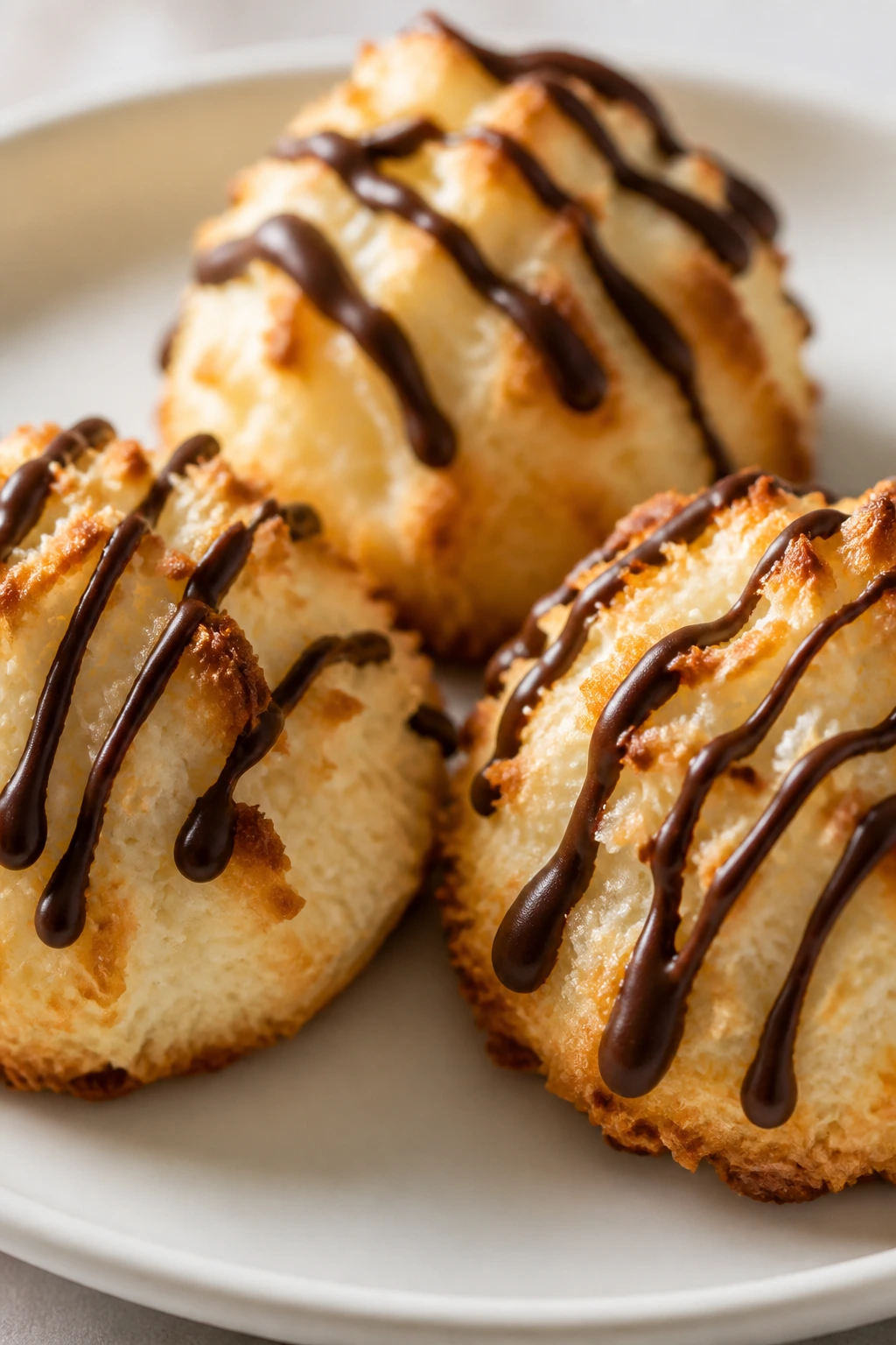 Close-up of coconut macaroons on a pale plate