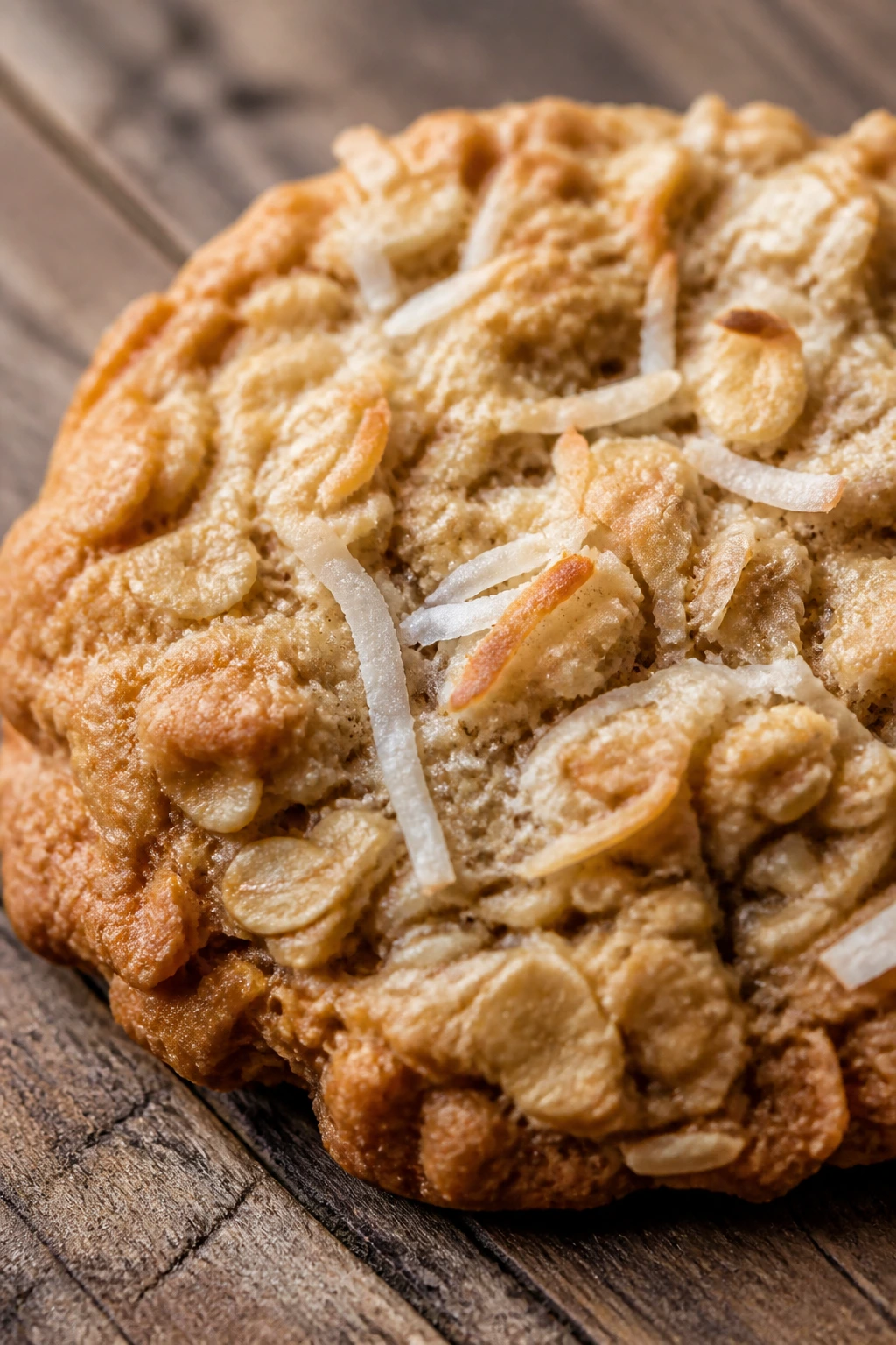 Close-up of coconut oatmeal cookie