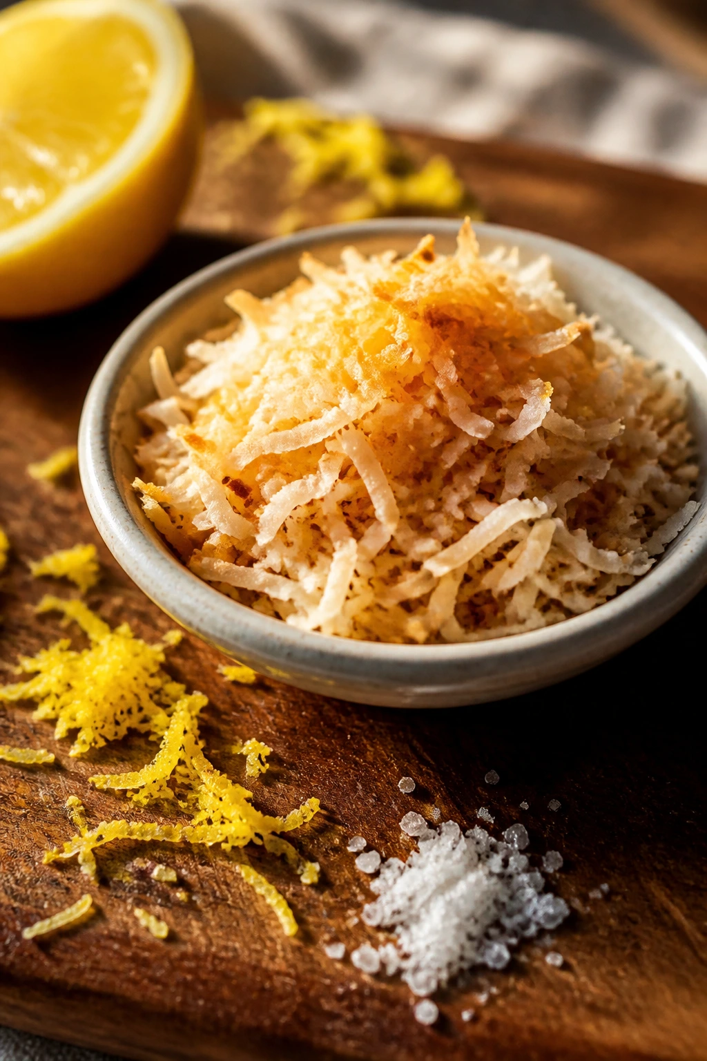 Toasted coconut and lemon zest ready to boost flavor