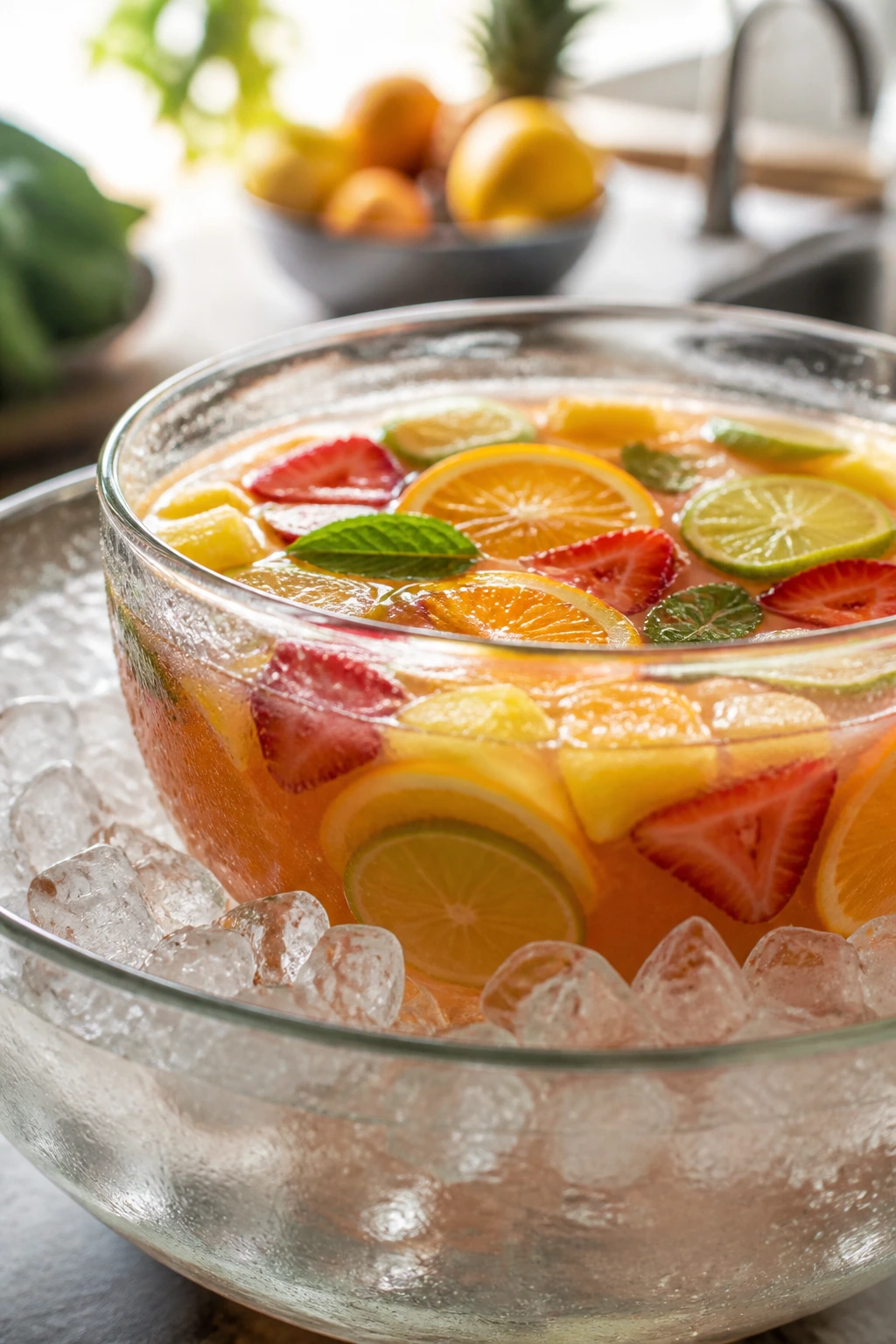 Punch bowl kept cold in an ice bath to preserve flavor
