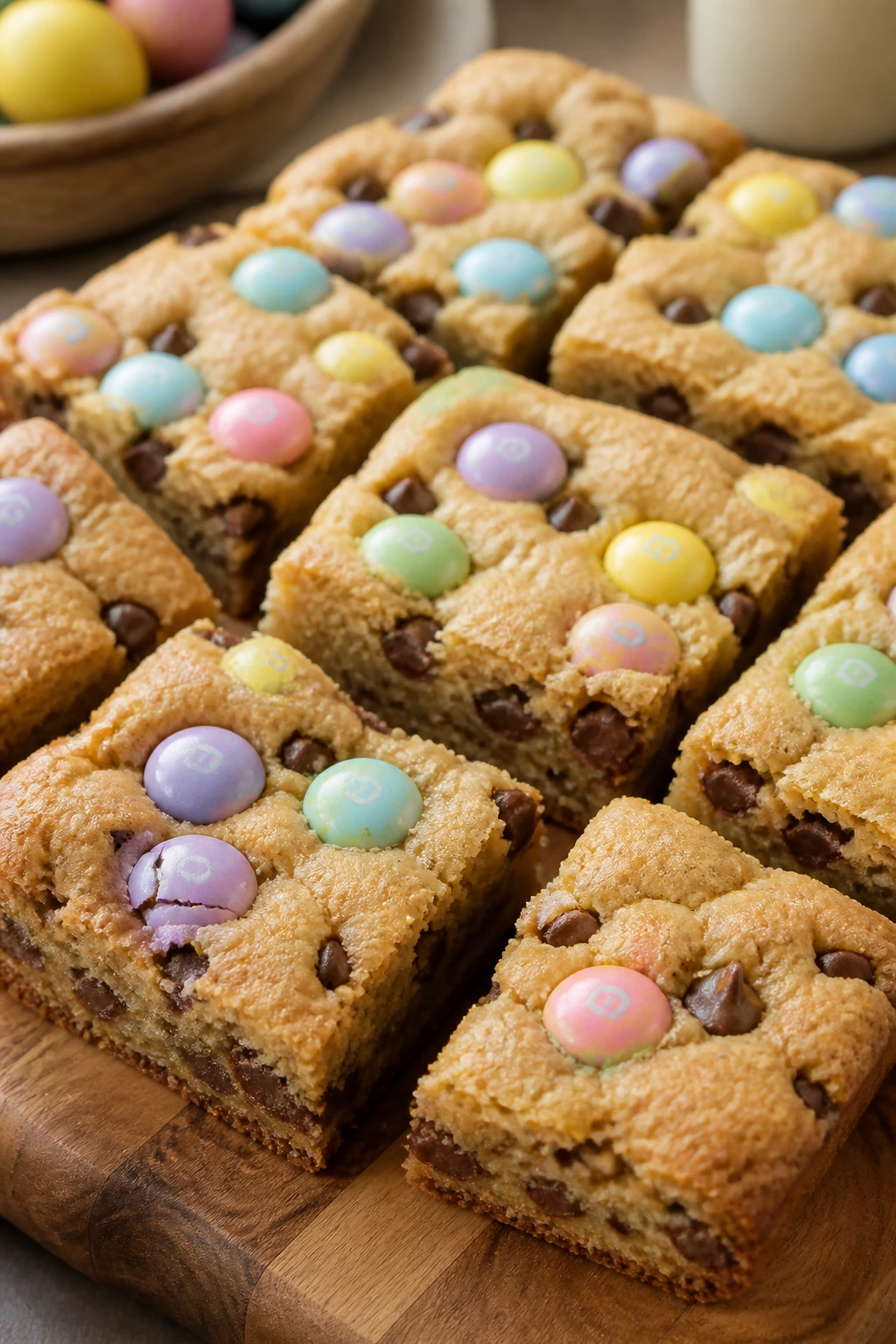 Cookie bars with pastel M&M’s on top