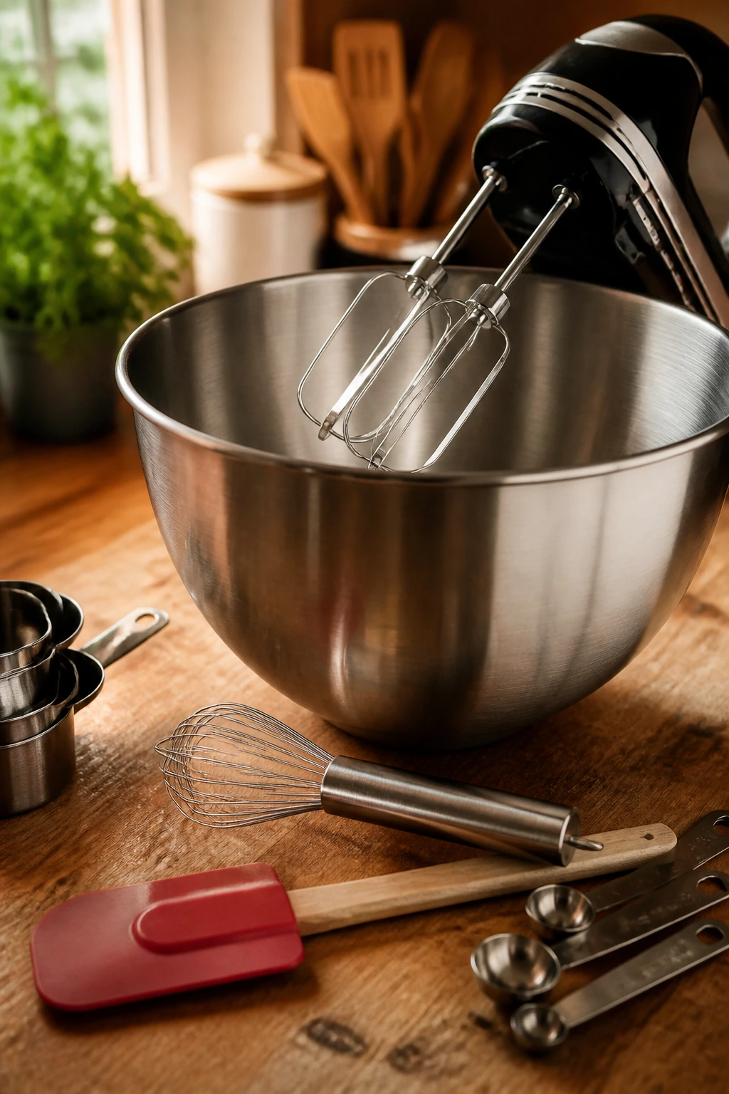 Close-up of essential cookie equipment in a sunny home kitchen