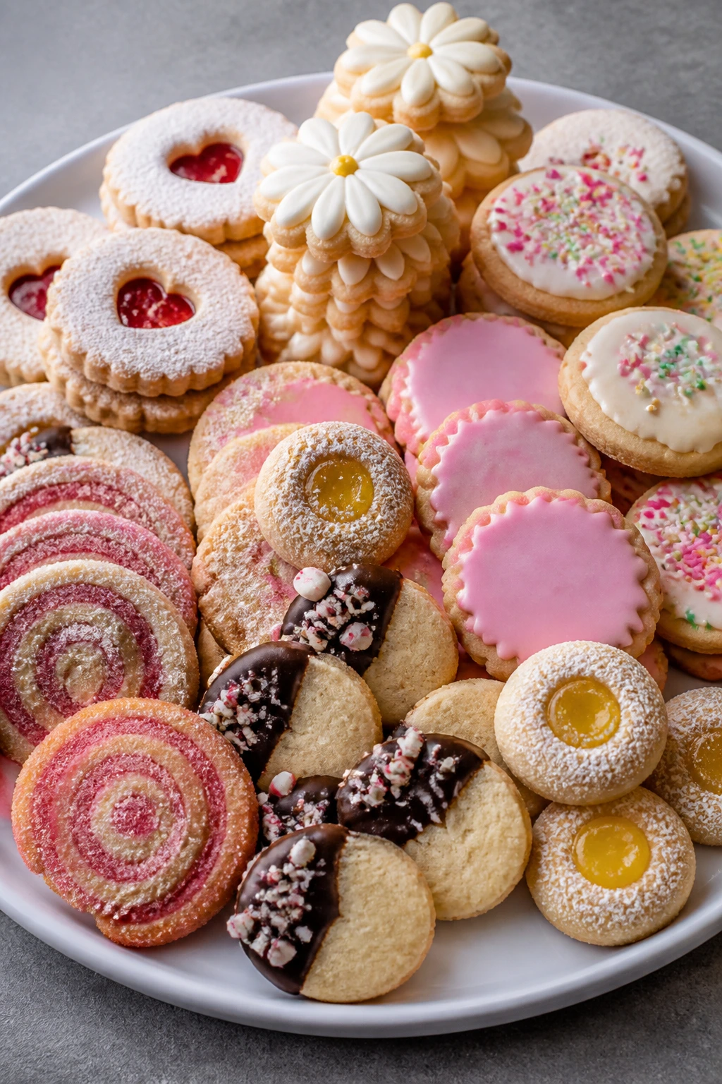 Plate of assorted cookies arranged for serving
