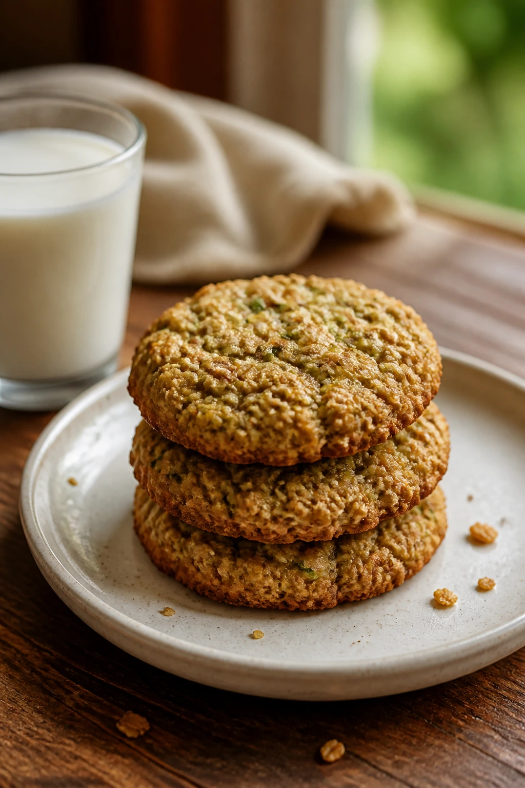 Cookies on plate with milk for serving