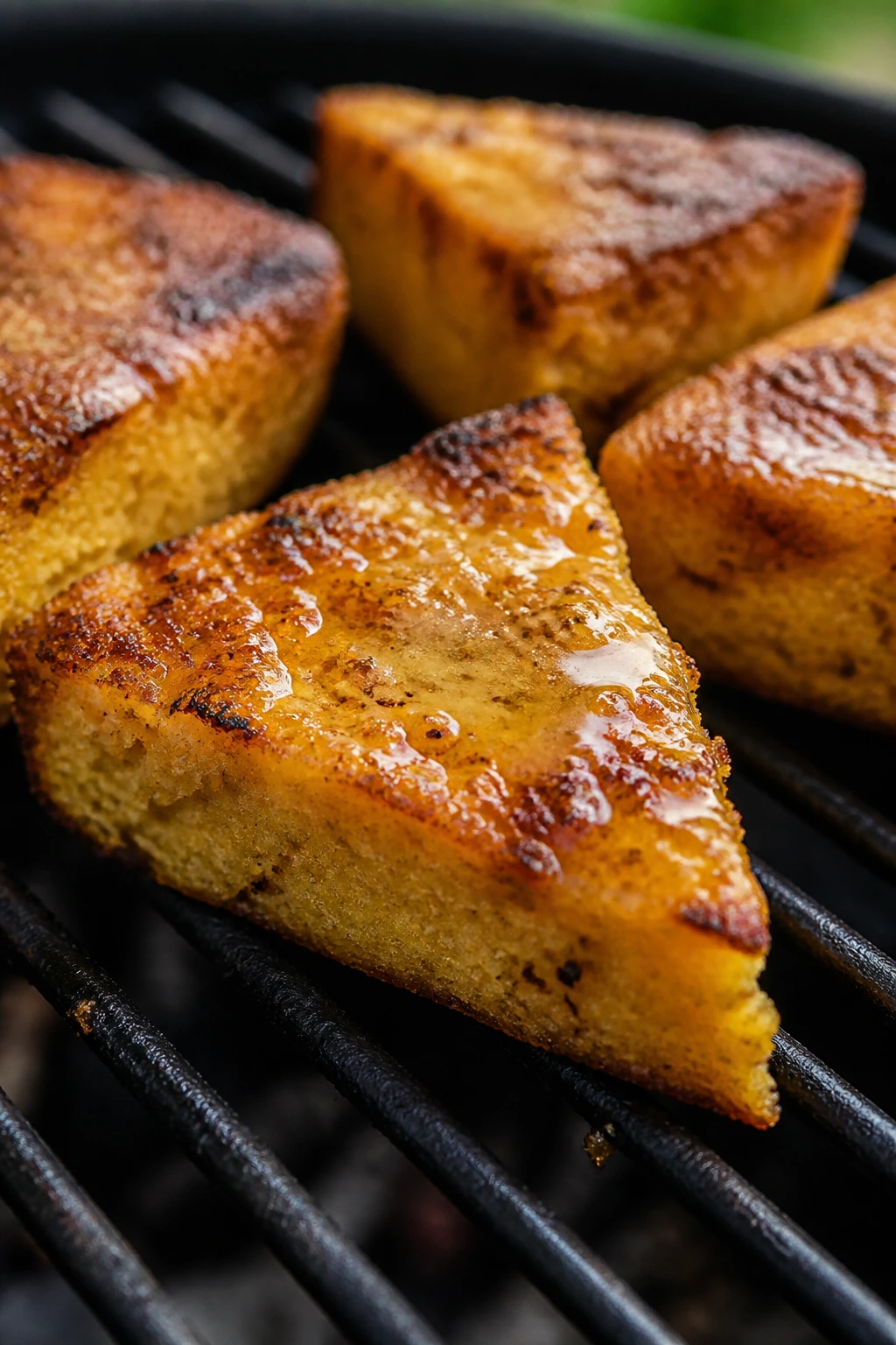Grilled cornbread wedges with honey butter