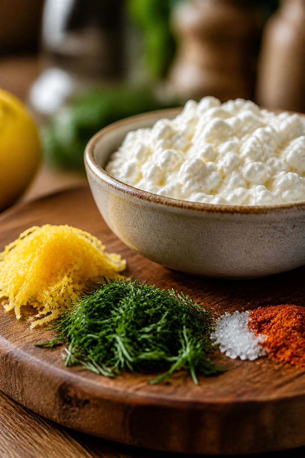 Cottage cheese with lemon zest and herbs as flavor boosters