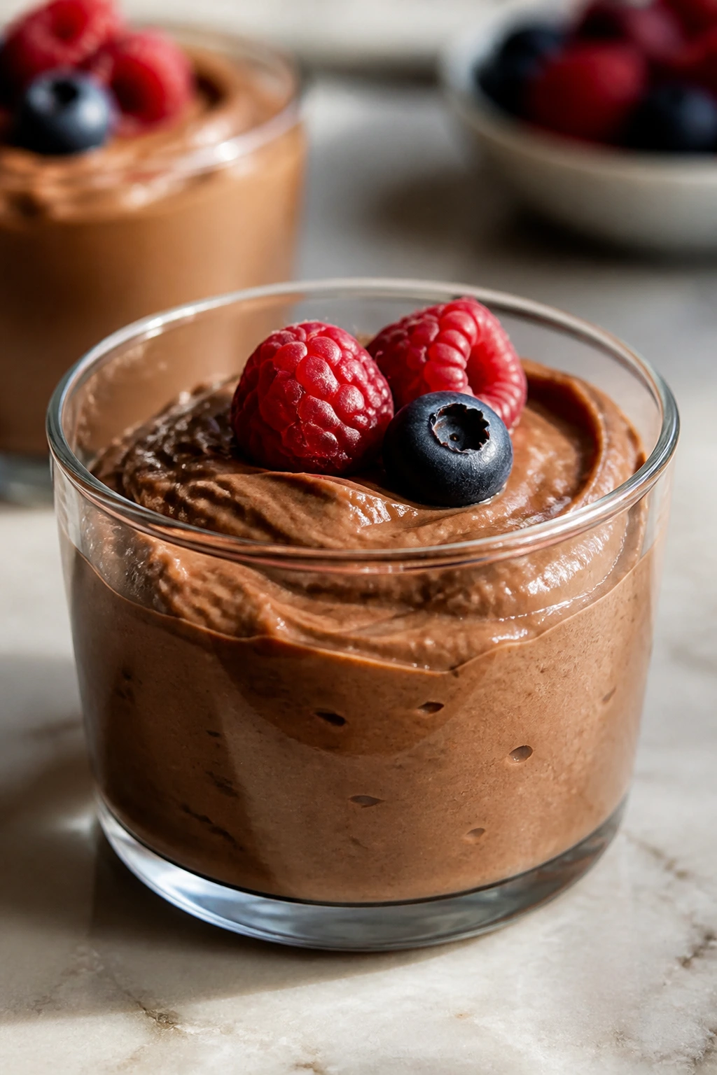 Cottage cheese cocoa pudding cup with berries