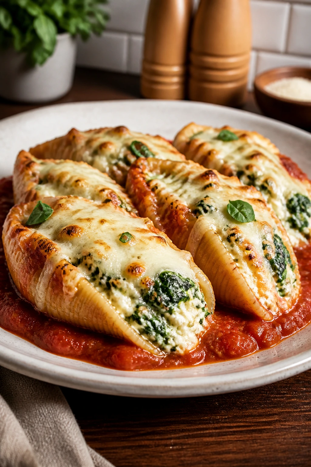 Stuffed shells with cottage cheese and spinach