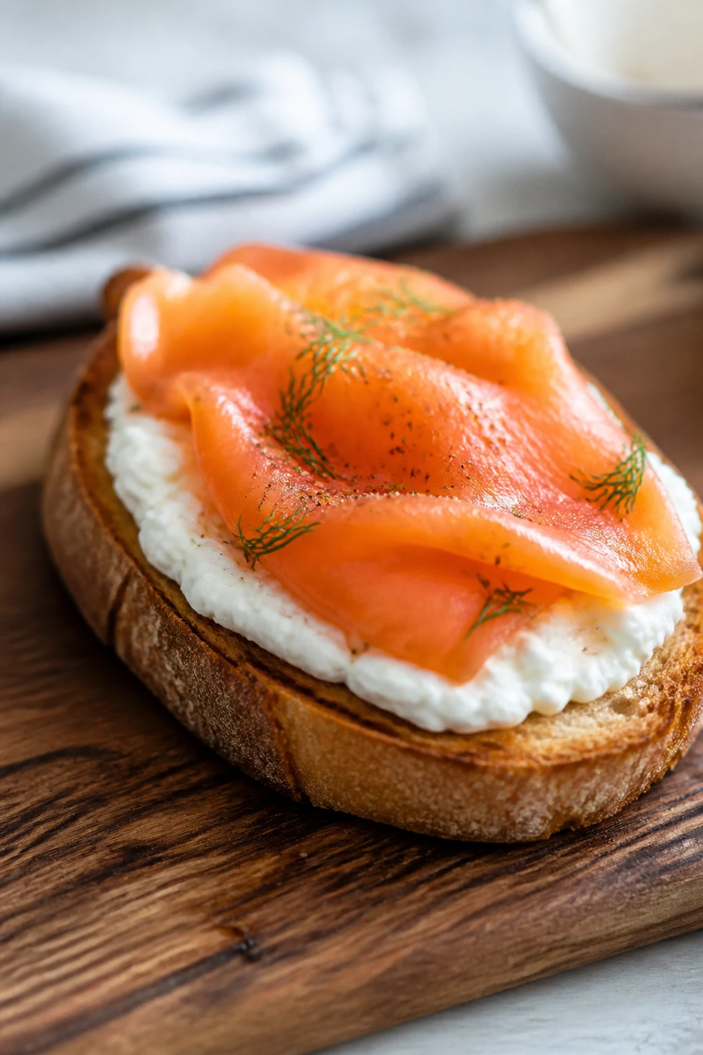 Toast topped with whipped cottage cheese and smoked salmon