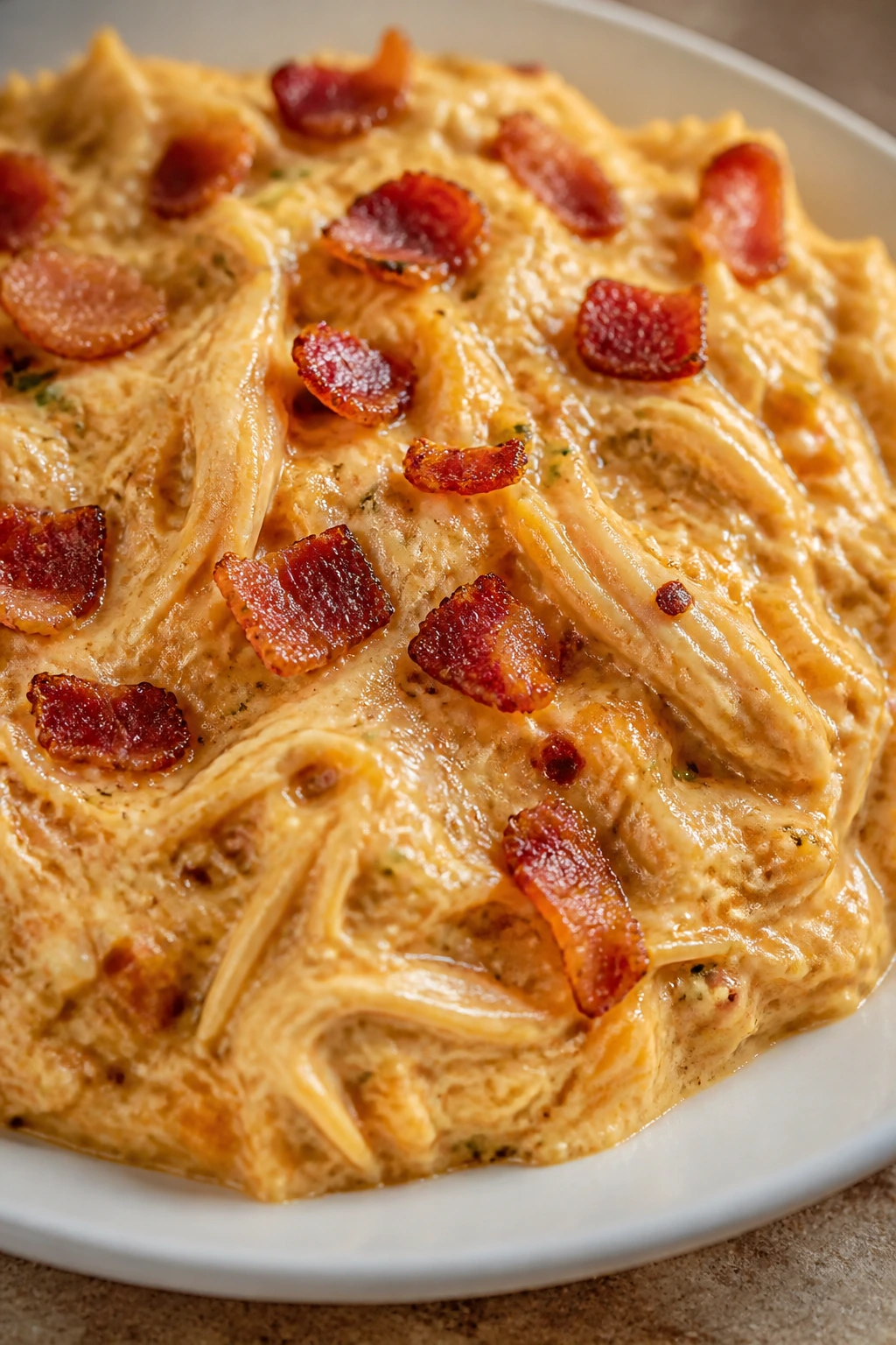 Shredded crack chicken in ranch cheddar bacon sauce